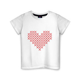 Детская футболка хлопок с принтом Сердце, вышивка крестиком в Петрозаводске, 100% хлопок | круглый вырез горловины, полуприлегающий силуэт, длина до линии бедер | Тематика изображения на принте: любовь | отношения | рисунок | сердечко