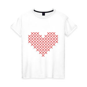 Женская футболка хлопок с принтом Сердце, вышивка крестиком в Петрозаводске, 100% хлопок | прямой крой, круглый вырез горловины, длина до линии бедер, слегка спущенное плечо | любовь | отношения | рисунок | сердечко
