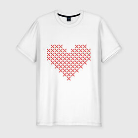 Мужская футболка премиум с принтом Сердце, вышивка крестиком в Петрозаводске, 92% хлопок, 8% лайкра | приталенный силуэт, круглый вырез ворота, длина до линии бедра, короткий рукав | Тематика изображения на принте: любовь | отношения | рисунок | сердечко