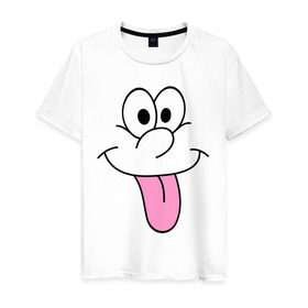 Мужская футболка хлопок с принтом Балдею от всего в Петрозаводске, 100% хлопок | прямой крой, круглый вырез горловины, длина до линии бедер, слегка спущенное плечо. | позитив | рожа | рожица | смайл | смайлик | улыбка | улыбочка | язык