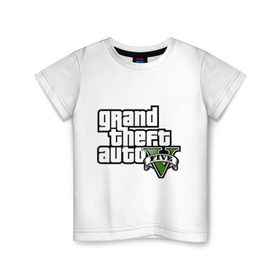 Детская футболка хлопок с принтом GTA 5 в Петрозаводске, 100% хлопок | круглый вырез горловины, полуприлегающий силуэт, длина до линии бедер | gta | игры | лого gta