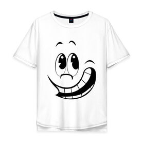 Мужская футболка хлопок Oversize с принтом Смайл улыбается в Петрозаводске, 100% хлопок | свободный крой, круглый ворот, “спинка” длиннее передней части | глаза | зубы | настроение | позитив | рожа | рожица | рот | смайлик | улыбка