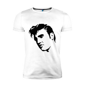 Мужская футболка премиум с принтом Элвис Пресли. (Elvis Presley) в Петрозаводске, 92% хлопок, 8% лайкра | приталенный силуэт, круглый вырез ворота, длина до линии бедра, короткий рукав | rocknroll | лицо | музыка | певец | ретро | рок н ролл