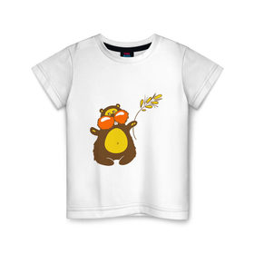 Детская футболка хлопок с принтом Хомячок с колоском пшеницы в Петрозаводске, 100% хлопок | круглый вырез горловины, полуприлегающий силуэт, длина до линии бедер | хомяк | хомячок | хомячок с колоском пшеницы