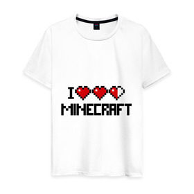 Мужская футболка хлопок с принтом Я люблю minecraft в Петрозаводске, 100% хлопок | прямой крой, круглый вырез горловины, длина до линии бедер, слегка спущенное плечо. | boom | i love minecraft | minecraft | игры | компьютерные игры | майнкрафт | я люблю майнкрафт