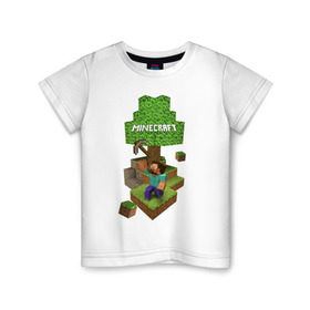 Детская футболка хлопок с принтом Мир из блоков в Петрозаводске, 100% хлопок | круглый вырез горловины, полуприлегающий силуэт, длина до линии бедер | boom | minecraft | игры | компьютерные игры | майнкрафт