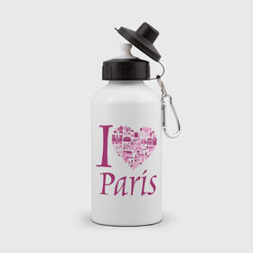 Бутылка спортивная с принтом люблю Париж в Петрозаводске, металл | емкость — 500 мл, в комплекте две пластиковые крышки и карабин для крепления | Тематика изображения на принте: i love paris | i paris | люблю париж | я люблю париж