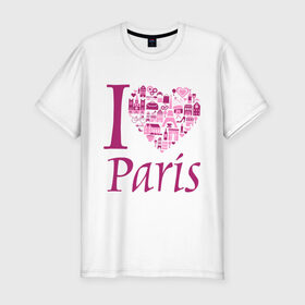 Мужская футболка премиум с принтом люблю Париж в Петрозаводске, 92% хлопок, 8% лайкра | приталенный силуэт, круглый вырез ворота, длина до линии бедра, короткий рукав | Тематика изображения на принте: i love paris | i paris | люблю париж | я люблю париж