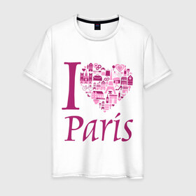 Мужская футболка хлопок с принтом люблю Париж в Петрозаводске, 100% хлопок | прямой крой, круглый вырез горловины, длина до линии бедер, слегка спущенное плечо. | i love paris | i paris | люблю париж | я люблю париж