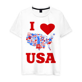 Мужская футболка хлопок с принтом Я люблю Америку в Петрозаводске, 100% хлопок | прямой крой, круглый вырез горловины, длина до линии бедер, слегка спущенное плечо. | i love usa | я люблю америку