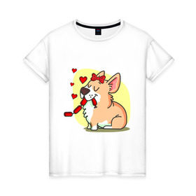 Женская футболка хлопок с принтом Влюбленная собачка в Петрозаводске, 100% хлопок | прямой крой, круглый вырез горловины, длина до линии бедер, слегка спущенное плечо | влюбленная собачка | собачка