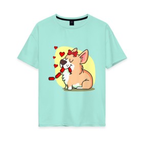 Женская футболка хлопок Oversize с принтом Влюбленная собачка в Петрозаводске, 100% хлопок | свободный крой, круглый ворот, спущенный рукав, длина до линии бедер
 | влюбленная собачка | собачка