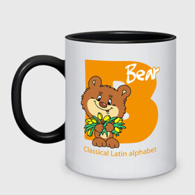 Кружка двухцветная с принтом Bear. Classical Latin alphabet. в Петрозаводске, керамика | объем — 330 мл, диаметр — 80 мм. Цветная ручка и кайма сверху, в некоторых цветах — вся внутренняя часть | 