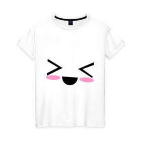 Женская футболка хлопок с принтом Kawaii Face кавайная рожица в Петрозаводске, 100% хлопок | прямой крой, круглый вырез горловины, длина до линии бедер, слегка спущенное плечо | smile | каваи | кавайи фейс | рожица | смайл