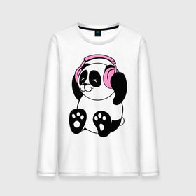 Мужской лонгслив хлопок с принтом Panda in headphones (панда в наушниках) в Петрозаводске, 100% хлопок |  | панда
