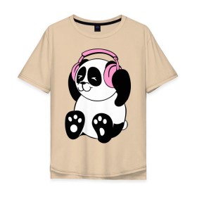 Мужская футболка хлопок Oversize с принтом Panda in headphones (панда в наушниках) в Петрозаводске, 100% хлопок | свободный крой, круглый ворот, “спинка” длиннее передней части | Тематика изображения на принте: панда