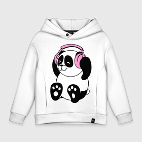 Детское худи Oversize хлопок с принтом Panda in headphones (панда в наушниках) в Петрозаводске, френч-терри — 70% хлопок, 30% полиэстер. Мягкий теплый начес внутри —100% хлопок | боковые карманы, эластичные манжеты и нижняя кромка, капюшон на магнитной кнопке | Тематика изображения на принте: панда