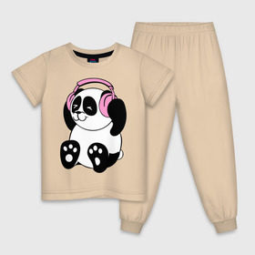 Детская пижама хлопок с принтом Panda in headphones (панда в наушниках) в Петрозаводске, 100% хлопок |  брюки и футболка прямого кроя, без карманов, на брюках мягкая резинка на поясе и по низу штанин
 | панда