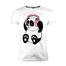 Мужская футболка премиум с принтом Panda in headphones (панда в наушниках) в Петрозаводске, 92% хлопок, 8% лайкра | приталенный силуэт, круглый вырез ворота, длина до линии бедра, короткий рукав | Тематика изображения на принте: панда