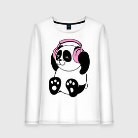 Женский лонгслив хлопок с принтом Panda in headphones (панда в наушниках) в Петрозаводске, 100% хлопок |  | панда