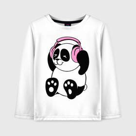 Детский лонгслив хлопок с принтом Panda in headphones (панда в наушниках) в Петрозаводске, 100% хлопок | круглый вырез горловины, полуприлегающий силуэт, длина до линии бедер | панда
