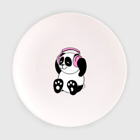 Тарелка 3D с принтом Panda in headphones (панда в наушниках) в Петрозаводске, фарфор | диаметр - 210 мм
диаметр для нанесения принта - 120 мм | панда