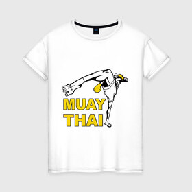 Женская футболка хлопок с принтом Muay thai (Тайский бокс) в Петрозаводске, 100% хлопок | прямой крой, круглый вырез горловины, длина до линии бедер, слегка спущенное плечо | муай тай