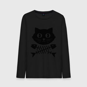 Мужской лонгслив хлопок с принтом Пиратский знак кот и кости в Петрозаводске, 100% хлопок |  | киса | косточки от рыбы | кот | котенок | кошка | рыбка | черный кот