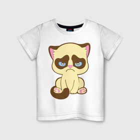 Детская футболка хлопок с принтом Недовольный котёнок в Петрозаводске, 100% хлопок | круглый вырез горловины, полуприлегающий силуэт, длина до линии бедер | киса | котенок | котик | кошка | хмурый кот