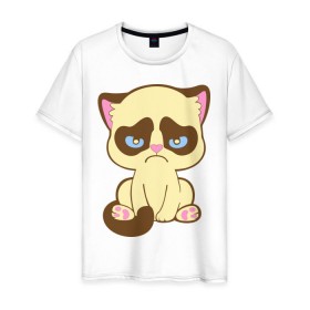 Мужская футболка хлопок с принтом Недовольный котёнок в Петрозаводске, 100% хлопок | прямой крой, круглый вырез горловины, длина до линии бедер, слегка спущенное плечо. | киса | котенок | котик | кошка | хмурый кот