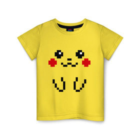 Детская футболка хлопок с принтом Bit Pikachu в Петрозаводске, 100% хлопок | круглый вырез горловины, полуприлегающий силуэт, длина до линии бедер | Тематика изображения на принте: 8 бит | pockemon | пикачу. покемоны | пиксели | покемон