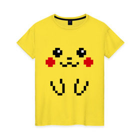 Женская футболка хлопок с принтом Bit Pikachu в Петрозаводске, 100% хлопок | прямой крой, круглый вырез горловины, длина до линии бедер, слегка спущенное плечо | Тематика изображения на принте: 8 бит | pockemon | пикачу. покемоны | пиксели | покемон