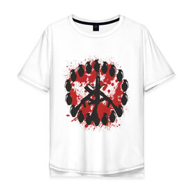 Мужская футболка хлопок Oversize с принтом знак peace мир оружием в Петрозаводске, 100% хлопок | свободный крой, круглый ворот, “спинка” длиннее передней части | Тематика изображения на принте: peace | знак peace мир оружие | мир