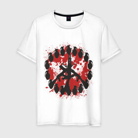Мужская футболка хлопок с принтом знак peace мир оружием в Петрозаводске, 100% хлопок | прямой крой, круглый вырез горловины, длина до линии бедер, слегка спущенное плечо. | Тематика изображения на принте: peace | знак peace мир оружие | мир