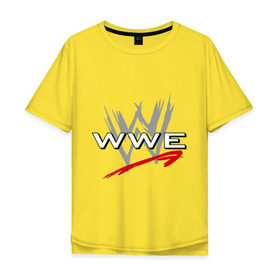 Мужская футболка хлопок Oversize с принтом WWE - горизонталь в Петрозаводске, 100% хлопок | свободный крой, круглый ворот, “спинка” длиннее передней части | wrestling | wwe | бои без правил | реслинг | рестлинг | спорт