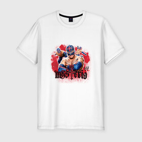 Мужская футболка премиум с принтом WWE Mysterio в Петрозаводске, 92% хлопок, 8% лайкра | приталенный силуэт, круглый вырез ворота, длина до линии бедра, короткий рукав | джон сина