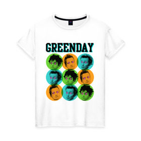 Женская футболка хлопок с принтом Green Day all в Петрозаводске, 100% хлопок | прямой крой, круглый вырез горловины, длина до линии бедер, слегка спущенное плечо | green day | rock | грин дэй | лица | музыка | рок группа | солист | участники
