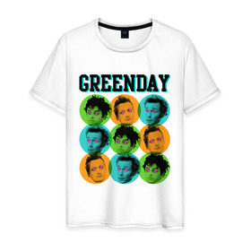 Мужская футболка хлопок с принтом Green Day all в Петрозаводске, 100% хлопок | прямой крой, круглый вырез горловины, длина до линии бедер, слегка спущенное плечо. | Тематика изображения на принте: green day | rock | грин дэй | лица | музыка | рок группа | солист | участники