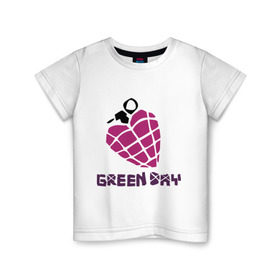 Детская футболка хлопок с принтом Green day is love в Петрозаводске, 100% хлопок | круглый вырез горловины, полуприлегающий силуэт, длина до линии бедер | billie joe armstrong | green day | green day t shirt | rock | билли джо армстронг | граната | грин дэй | любовь | музыка | рок группа | рука | сердце