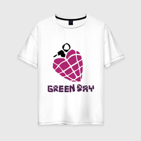 Женская футболка хлопок Oversize с принтом Green day is love в Петрозаводске, 100% хлопок | свободный крой, круглый ворот, спущенный рукав, длина до линии бедер
 | billie joe armstrong | green day | green day t shirt | rock | билли джо армстронг | граната | грин дэй | любовь | музыка | рок группа | рука | сердце