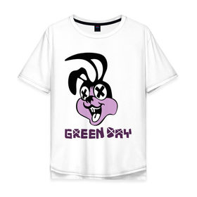 Мужская футболка хлопок Oversize с принтом Green day rabbit в Петрозаводске, 100% хлопок | свободный крой, круглый ворот, “спинка” длиннее передней части | Тематика изображения на принте: green day | rock | грин дэй | кролик | музыка | рок группа