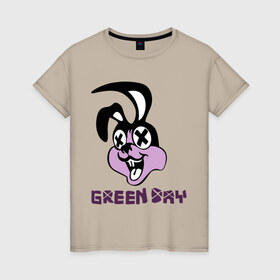 Женская футболка хлопок с принтом Green day rabbit в Петрозаводске, 100% хлопок | прямой крой, круглый вырез горловины, длина до линии бедер, слегка спущенное плечо | green day | rock | грин дэй | кролик | музыка | рок группа