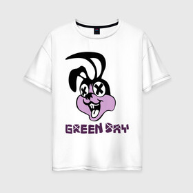 Женская футболка хлопок Oversize с принтом Green day rabbit в Петрозаводске, 100% хлопок | свободный крой, круглый ворот, спущенный рукав, длина до линии бедер
 | green day | rock | грин дэй | кролик | музыка | рок группа