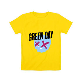 Детская футболка хлопок с принтом Green day skull в Петрозаводске, 100% хлопок | круглый вырез горловины, полуприлегающий силуэт, длина до линии бедер | Тематика изображения на принте: green day | rock | грин дэй | музыка | рок группа