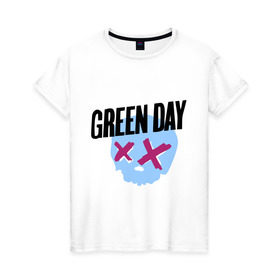 Женская футболка хлопок с принтом Green day skull в Петрозаводске, 100% хлопок | прямой крой, круглый вырез горловины, длина до линии бедер, слегка спущенное плечо | green day | rock | грин дэй | музыка | рок группа