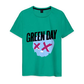 Мужская футболка хлопок с принтом Green day skull в Петрозаводске, 100% хлопок | прямой крой, круглый вырез горловины, длина до линии бедер, слегка спущенное плечо. | Тематика изображения на принте: green day | rock | грин дэй | музыка | рок группа