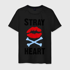 Мужская футболка хлопок с принтом Stray heart в Петрозаводске, 100% хлопок | прямой крой, круглый вырез горловины, длина до линии бедер, слегка спущенное плечо. | green day | rock | грин дэй | губы | кости | музыка | поцелуйчик | рок группа