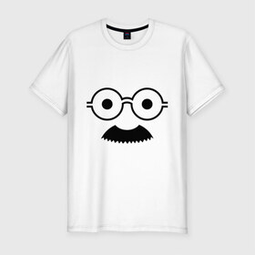 Мужская футболка премиум с принтом Профессор в Петрозаводске, 92% хлопок, 8% лайкра | приталенный силуэт, круглый вырез ворота, длина до линии бедра, короткий рукав | очки | очки с усами | профессор | усы