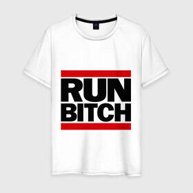 Мужская футболка хлопок с принтом Run Bitch в Петрозаводске, 100% хлопок | прямой крой, круглый вырез горловины, длина до линии бедер, слегка спущенное плечо. | беги