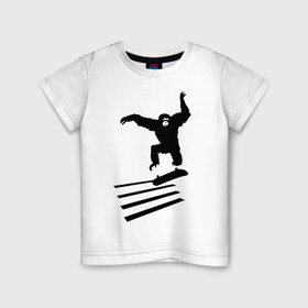 Детская футболка хлопок с принтом Обезьянка на скейте в Петрозаводске, 100% хлопок | круглый вырез горловины, полуприлегающий силуэт, длина до линии бедер | 